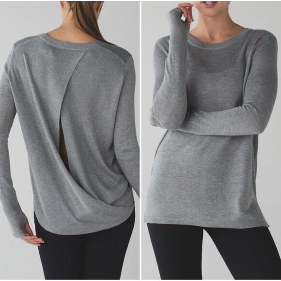 Sweaters - Lululemon Bring It Backbend Open Back Sweater 12 Cashmere Blend Pullover Gray